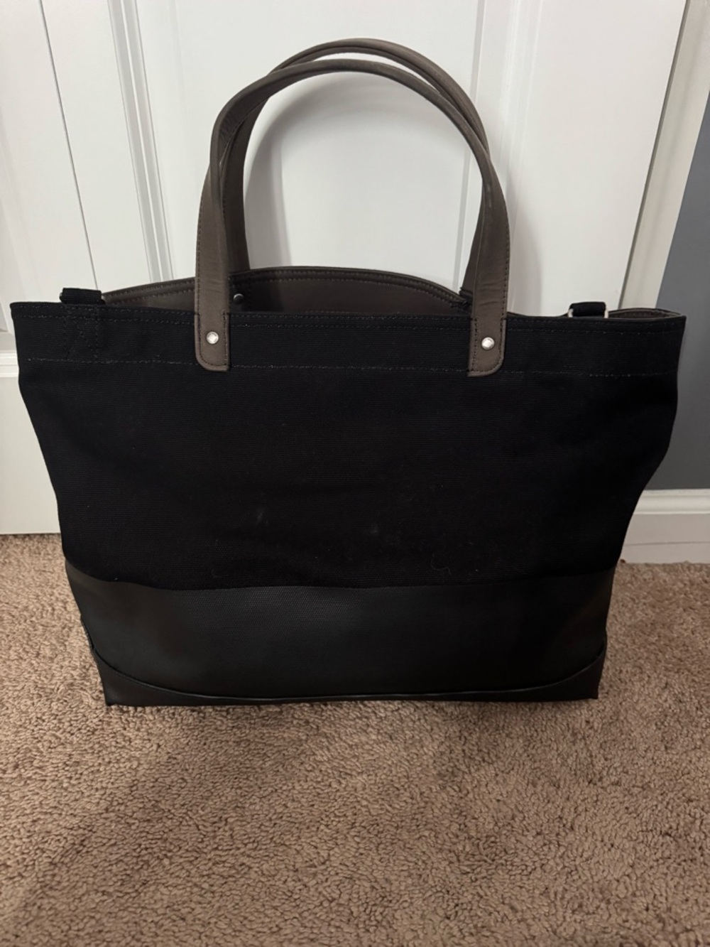 Jack Spade Black Canvas Messenger Tote with Brown Leather Handles - Picture 6 of 7